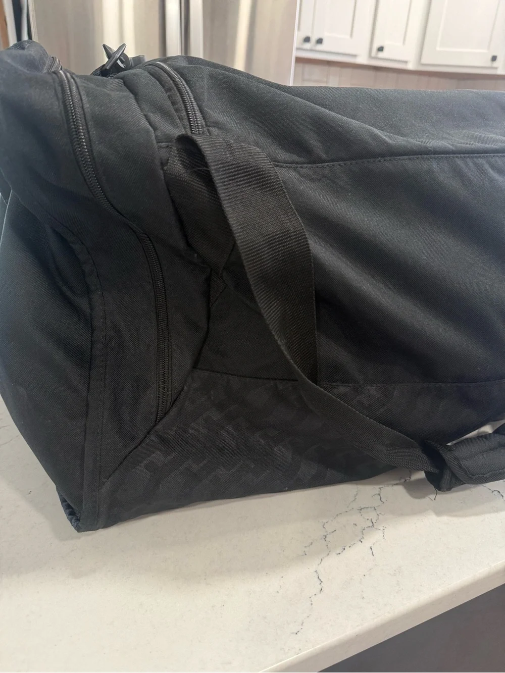 Nike Large Black Duffel Bag with White Swoosh and Logo Strap